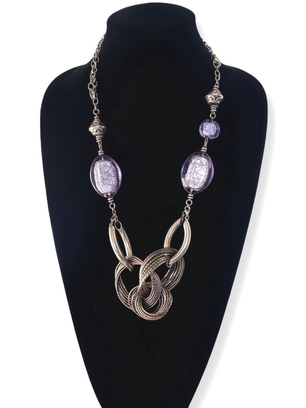 PREMIER DESIGNS Necklace Silver Tone Purple Faux Stones Convertible